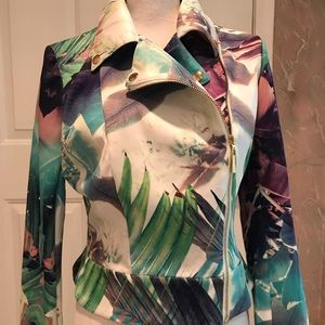 Jennifer Lopez pastel poly printed moto jacket